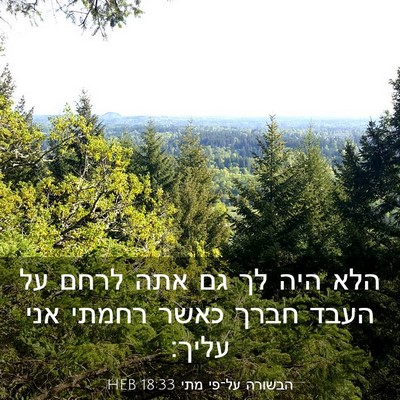 Picture 03 - הבשורה על־פי מתי 18:33 HEB - הלא היה לך גם אתה לרחם על - Bible Verse Picture