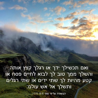 Picture 03 - הבשורה על־פי מתי 18:8 HEB - ואם תכשילך ידך או רגלך קצץ - Bible Verse Picture