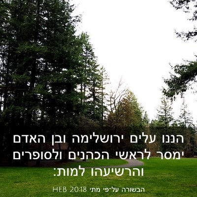 Picture 03 - הבשורה על־פי מתי 20:18 HEB - הננו עלים ירושלימה ובן - Bible Verse Picture