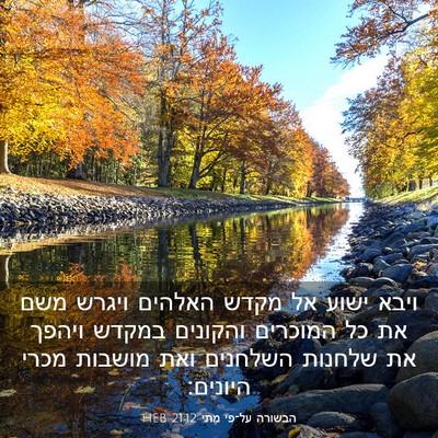 Picture 03 - הבשורה על־פי מתי 21:12 HEB - ויבא ישוע אל מקדש האלהים - Bible Verse Picture