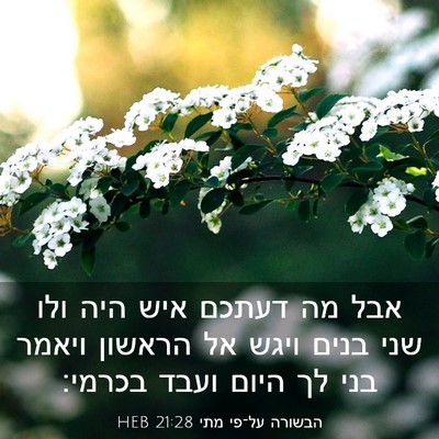 Picture 03 - הבשורה על־פי מתי 21:28 HEB - אבל מה דעתכם איש היה ולו - Bible Verse Picture