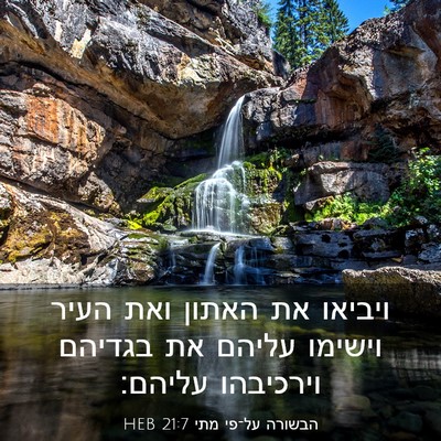 Picture 03 - הבשורה על־פי מתי 21:7 HEB - ויביאו את האתון ואת העיר - Bible Verse Picture