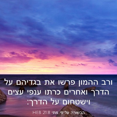 Picture 03 - הבשורה על־פי מתי 21:8 HEB - ורב ההמון פרשו את בגדיהם על - Bible Verse Picture