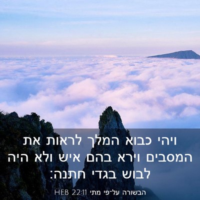 Picture 03 - הבשורה על־פי מתי 22:11 HEB - ויהי כבוא המלך לראות את - Bible Verse Picture