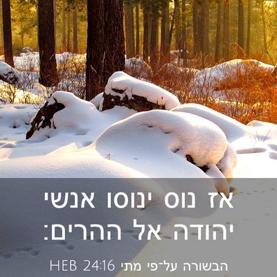 Picture 03 - הבשורה על־פי מתי 24:16 HEB - אז נוס ינוסו אנשי יהודה אל - Bible Verse Picture