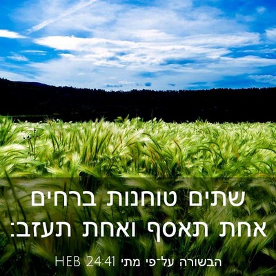 Picture 03 - הבשורה על־פי מתי 24:41 HEB - שתים טוחנות ברחים אחת תאסף - Bible Verse Picture