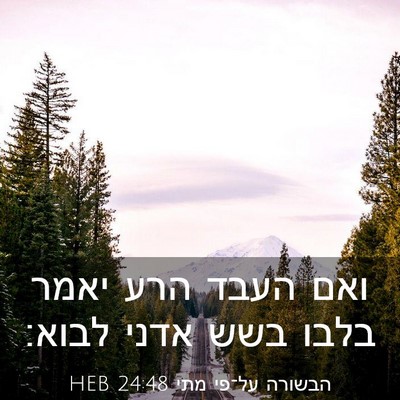 Picture 03 - הבשורה על־פי מתי 24:48 HEB - ואם העבד הרע יאמר בלבו בשש - Bible Verse Picture