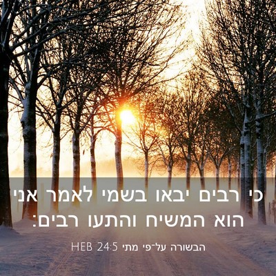 Picture 03 - הבשורה על־פי מתי 24:5 HEB - כי רבים יבאו בשמי לאמר אני - Bible Verse Picture
