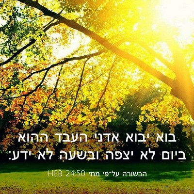 Picture 03 - הבשורה על־פי מתי 24:50 HEB - בוא יבוא אדני העבד ההוא - Bible Verse Picture