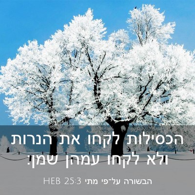Picture 03 - הבשורה על־פי מתי 25:3 HEB - הכסילות לקחו את הנרות ולא - Bible Verse Picture