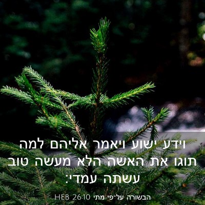 Picture 03 - הבשורה על־פי מתי 26:10 HEB - וידע ישוע ויאמר אליהם למה - Bible Verse Picture