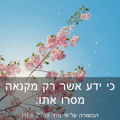 Picture 03 - הבשורה על־פי מתי 27:18 HEB - כי ידע אשר רק מקנאה מסרו - Bible Verse Picture