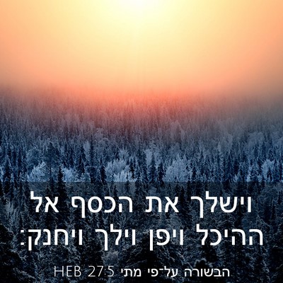 Picture 03 - הבשורה על־פי מתי 27:5 HEB - וישלך את הכסף אל ההיכל ויפן - Bible Verse Picture