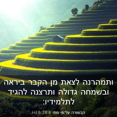 Picture 03 - הבשורה על־פי מתי 28:8 HEB - ותמהרנה לצאת מן הקבר ביראה - Bible Verse Picture