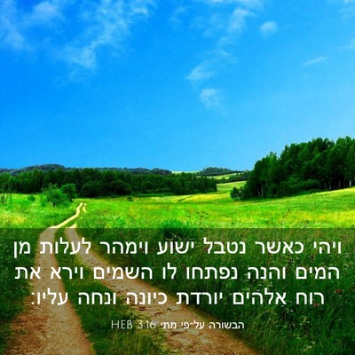 Picture 03 - הבשורה על־פי מתי 3:16 HEB - ויהי כאשר נטבל ישוע וימהר - Bible Verse Picture