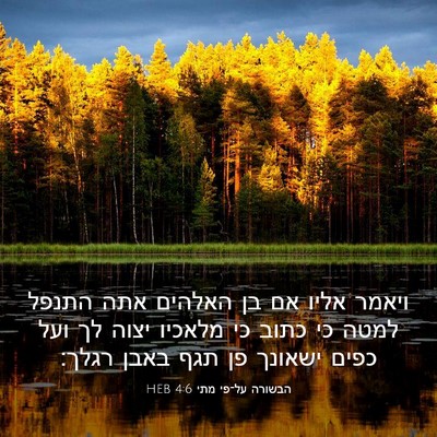 Picture 03 - הבשורה על־פי מתי 4:6 HEB - ויאמר אליו אם בן האלהים אתה - Bible Verse Picture