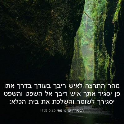 Picture 03 - הבשורה על־פי מתי 5:25 HEB - מהר התרצה לאיש ריבך בעודך - Bible Verse Picture
