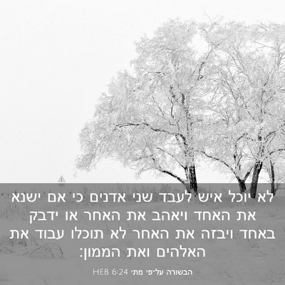 Picture 03 - הבשורה על־פי מתי 6:24 HEB - לא יוכל איש לעבד שני אדנים - Bible Verse Picture