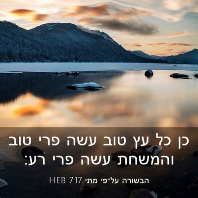 Picture 03 - הבשורה על־פי מתי 7:17 HEB - כן כל עץ טוב עשה פרי טוב - Bible Verse Picture