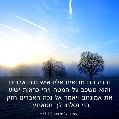 Picture 03 - הבשורה על־פי מתי 9:2 HEB - והנה הם מביאים אליו איש נכה - Bible Verse Picture