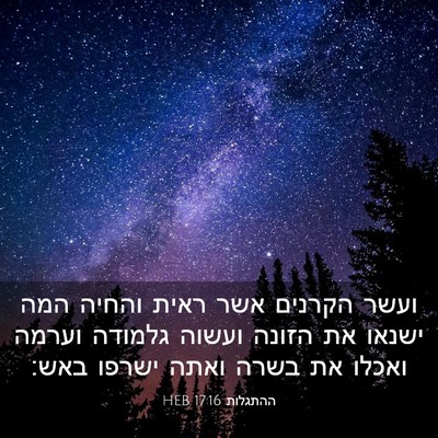 Picture 03 - ההתגלות 17:16 HEB - ועשר הקרנים אשר ראית והחיה - Bible Verse Picture