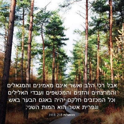 Picture 03 - ההתגלות 21:8 HEB - אבל רכי הלב ואשר אינם - Bible Verse Picture