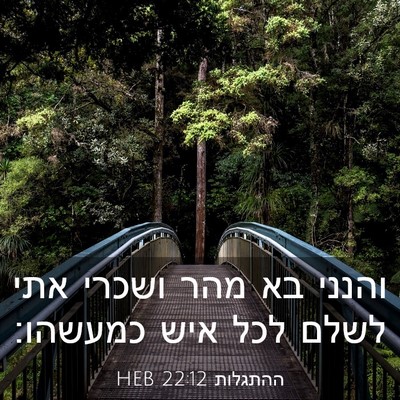 Picture 03 - ההתגלות 22:12 HEB - והנני בא מהר ושכרי אתי לשלם - Bible Verse Picture