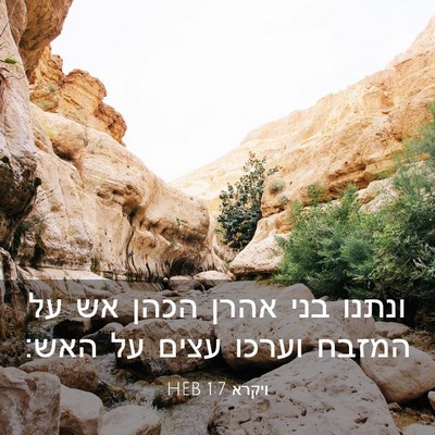 Picture 03 - ויקרא 1:7 HEB - ונתנו בני אהרן הכהן אש על - Bible Verse Picture