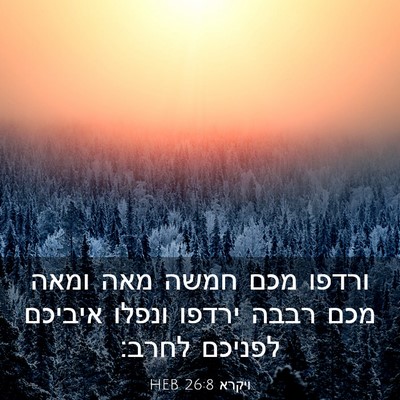 Picture 03 - ויקרא 26:8 HEB - ורדפו מכם חמשה מאה ומאה מכם - Bible Verse Picture
