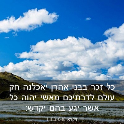 Picture 03 - ויקרא 6:18 HEB - כל זכר בבני אהרן יאכלנה חק - Bible Verse Picture