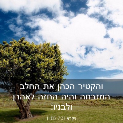 Picture 03 - ויקרא 7:31 HEB - והקטיר הכהן את החלב המזבחה - Bible Verse Picture