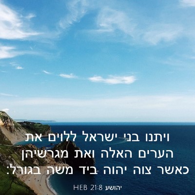 Picture 03 - יהושע 21:8 HEB - ויתנו בני ישראל ללוים את - Bible Verse Picture