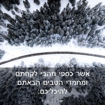 Picture 03 - יואל 3:5 HEB - אשר כספי וזהבי לקחתם - Bible Verse Picture