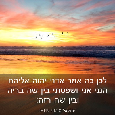 Picture 03 - יחזקאל 34:20 HEB - לכן כה אמר אדני יהוה אליהם - Bible Verse Picture