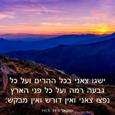 Picture 03 - יחזקאל 34:6 HEB - ישגו צאני בכל ההרים ועל כל - Bible Verse Picture