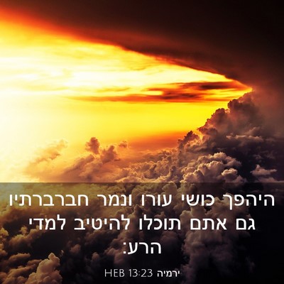 Picture 03 - ירמיה 13:23 HEB - היהפך כושי עורו ונמר - Bible Verse Picture