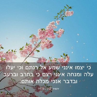 Picture 03 - ירמיה 14:12 HEB - כי יצמו אינני שמע אל רנתם - Bible Verse Picture