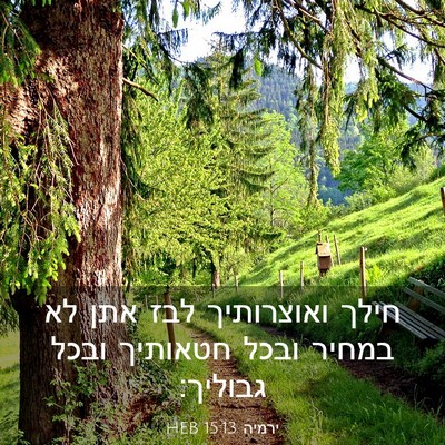 Picture 03 - ירמיה 15:13 HEB - חילך ואוצרותיך לבז אתן לא - Bible Verse Picture
