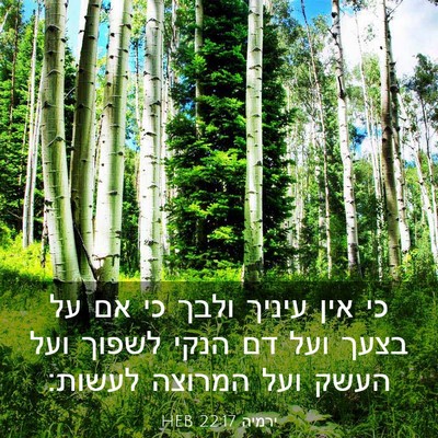 Picture 03 - ירמיה 22:17 HEB - כי אין עיניך ולבך כי אם על - Bible Verse Picture