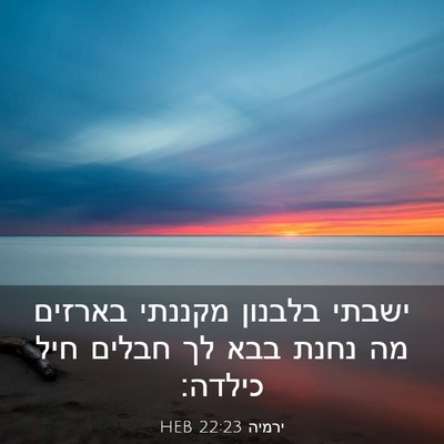 Picture 03 - ירמיה 22:23 HEB - ישבתי בלבנון מקננתי בארזים - Bible Verse Picture