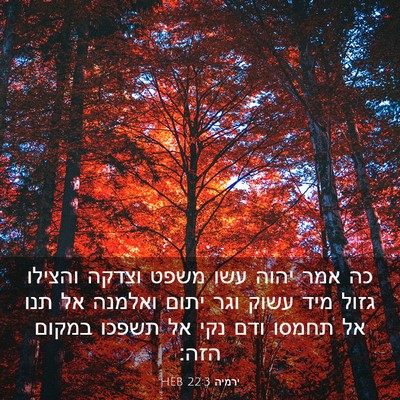 Picture 03 - ירמיה 22:3 HEB - כה אמר יהוה עשו משפט וצדקה - Bible Verse Picture