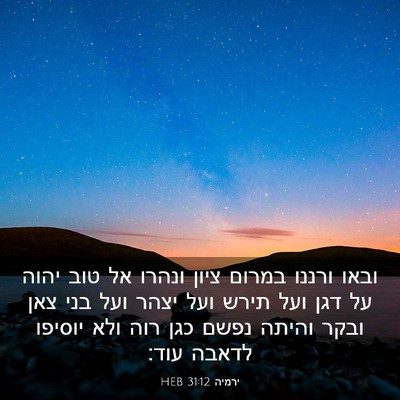 Picture 03 - ירמיה 31:12 HEB - ובאו ורננו במרום ציון - Bible Verse Picture