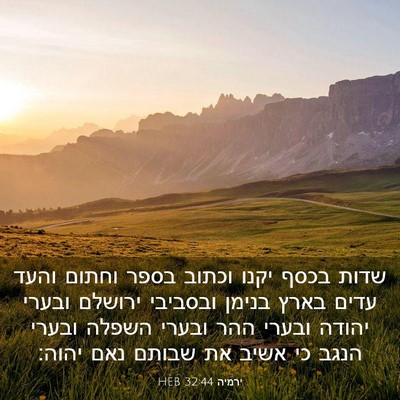Picture 03 - ירמיה 32:44 HEB - שדות בכסף יקנו וכתוב בספר - Bible Verse Picture