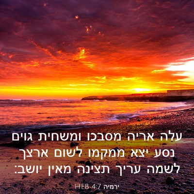 Picture 03 - ירמיה 4:7 HEB - עלה אריה מסבכו ומשחית גוים - Bible Verse Picture