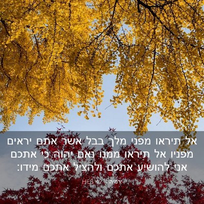 Picture 03 - ירמיה 42:11 HEB - אל תיראו מפני מלך בבל אשר - Bible Verse Picture