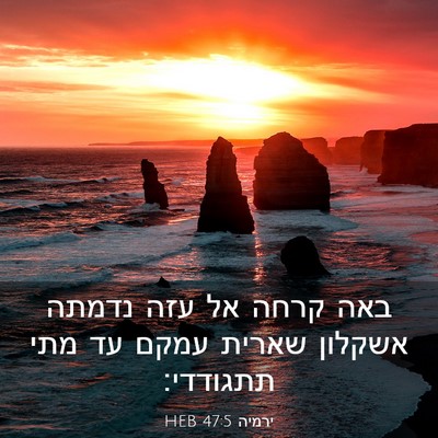 Picture 03 - ירמיה 47:5 HEB - באה קרחה אל עזה נדמתה - Bible Verse Picture
