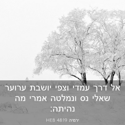 Picture 03 - ירמיה 48:19 HEB - אל דרך עמדי וצפי יושבת - Bible Verse Picture