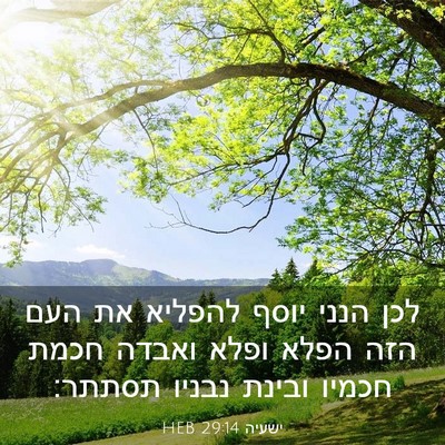 Picture 03 - ישעיה 29:14 HEB - לכן הנני יוסף להפליא את העם - Bible Verse Picture
