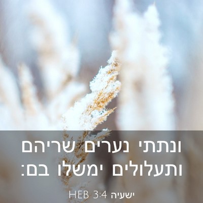 Picture 03 - ישעיה 3:4 HEB - ונתתי נערים שריהם ותעלולים - Bible Verse Picture