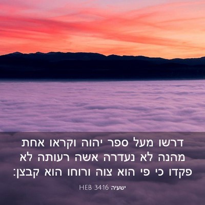 Picture 03 - ישעיה 34:16 HEB - דרשו מעל ספר יהוה וקראו אחת - Bible Verse Picture